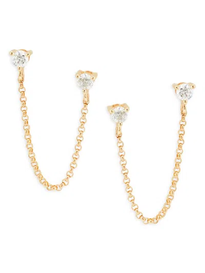 Saks Fifth Avenue Women's 14k Yellow Gold & 0.29 Tcw Diamond Chain Double Piercing Earrings