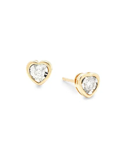 Saks Fifth Avenue Women's 14k Yellow Gold & 0.30 Tcw Diamond Heart Stud Earrings In Neutral