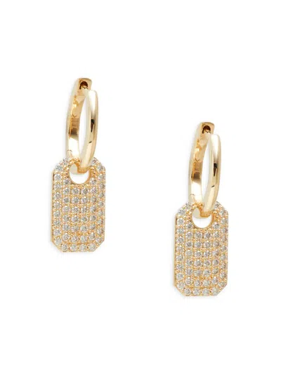 Saks Fifth Avenue Women's 14k Yellow Gold & 0.46 Tcw Diamond Dog Tag Huggie Hoop Earrings