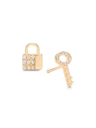 Saks Fifth Avenue Women's 14k Yellow Gold & 0.7 Tcw Diamond Lock Key Stud Earrings