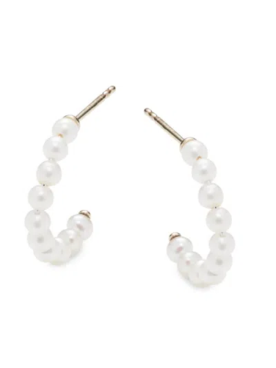 Saks Fifth Avenue Women's 14k Yellow Gold & 2mm Round Cultured Pearl Half Hoop Earrings