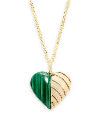 Saks Fifth Avenue Women's 14k Yellow Gold & 3.21 Tcw Malachite Heart Pendant Necklace