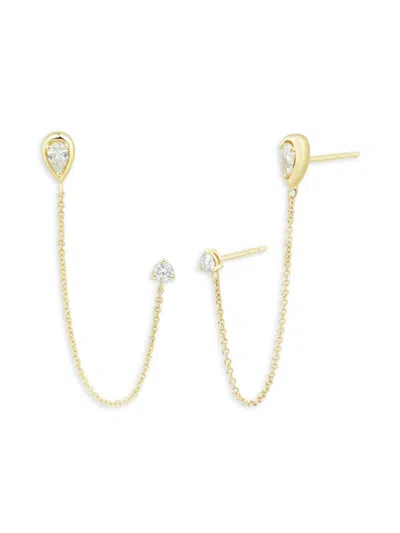 Saks Fifth Avenue Women's 14k Yellow Gold & 0.4 Tcw Lab Grown Diamond Double Piercing Earrings