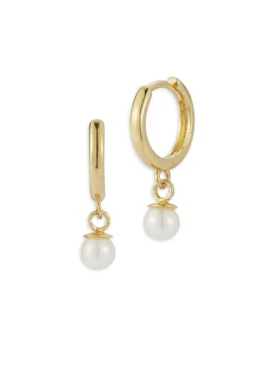 Saks Fifth Avenue Women's 14k Yellow Gold & 3.8mm Cultured Freshwater Pearl Charm Huggie Earrings