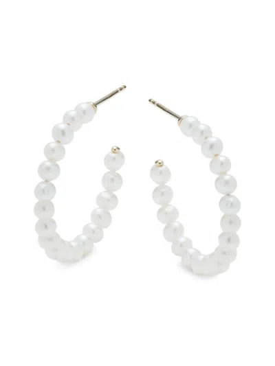 Saks Fifth Avenue Women's 14k Yellow Gold & 4mm Round Cultured Pearl Half Hoop Earrings