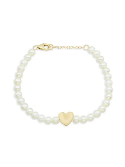Saks Fifth Avenue Women's 14k Yellow Gold & 5mm-6mm Freshwater Pearl Heart Beaded Bracelet