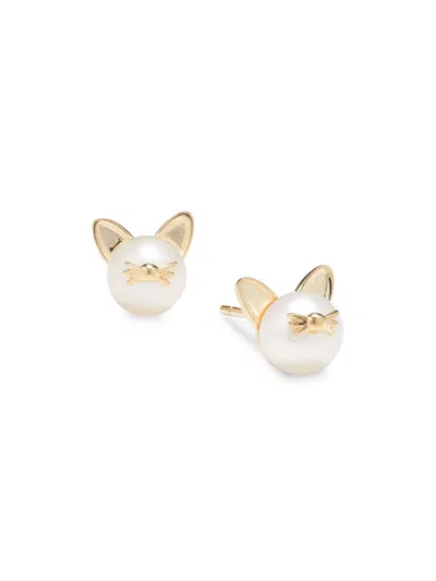 Saks Fifth Avenue Women's 14k Yellow Gold & 5mm Freshwater Pearl Kitty Stud Earrings In White