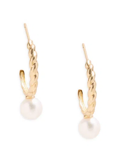 Saks Fifth Avenue Women's 14k Yellow Gold & 5mm Round Freshwater Pearl Half Hoop Earrings