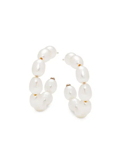 Saks Fifth Avenue Women's 14k Yellow Gold & 5mm Round White Freshwater Cultured Pearl Half Hoop Earrings