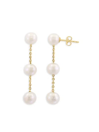 Saks Fifth Avenue Women's 14k Yellow Gold & 6-6.5mm Round Freshwater Pearl Linear Earrings