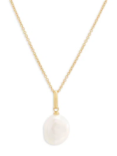 Saks Fifth Avenue Women's 14k Yellow Gold & 9.5-10mm Freshwater Pearl Pendant Necklace In Yellow Gold White