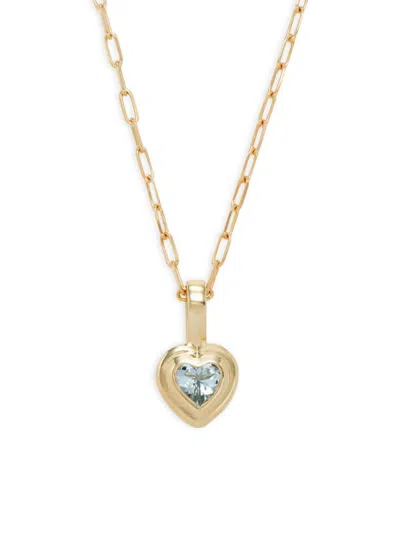 Saks Fifth Avenue Women's 14k Yellow Gold & Aquamarine Heart Pendant Necklace