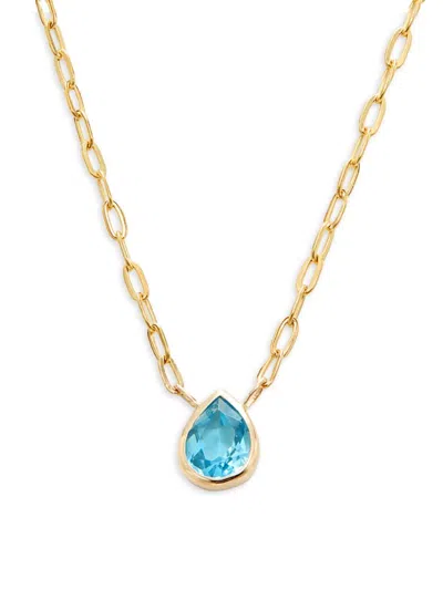 Saks Fifth Avenue Women's 14k Yellow Gold & Blue Topaz Pendant Paperclip Necklace