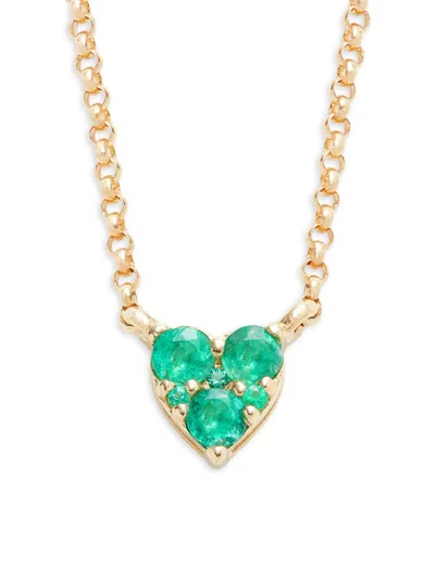 Saks Fifth Avenue Women's 14k Yellow Gold & Emerald Cluster Heart Pendant Necklace