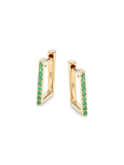 Saks Fifth Avenue Women's 14k Yellow Gold & Emerald Geometric Huggie Earrings In Green