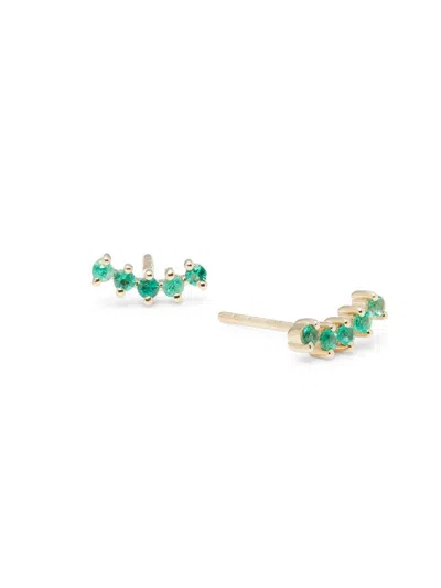 Saks Fifth Avenue Women's 14k Yellow Gold & Emerald Stud Earrings In Green
