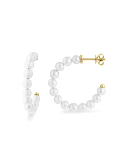 Saks Fifth Avenue Women's 14k Yellow Gold & Freshwater Pearl Half Hoop Earrings