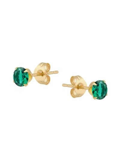 Saks Fifth Avenue Women's 14k Yellow Gold & Genuine Emerald Stud Earrings In Green