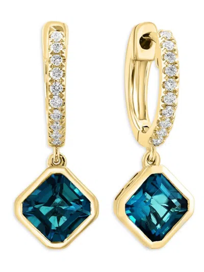 Saks Fifth Avenue Women's 14k Yellow Gold, London Blue Topaz & Diamond Drop Earrings