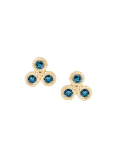 Saks Fifth Avenue Women's 14k Yellow Gold & London Blue Topaz Flower Stud Earrings