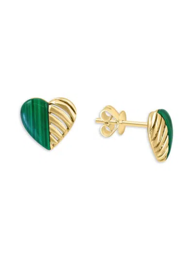 Saks Fifth Avenue Women's 14k Yellow Gold & Malachite Heart Stud Earrings