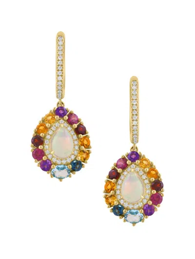 Saks Fifth Avenue Women's 14k Yellow Gold & Multi-gemstone Halo Drop Earrings