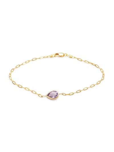 Saks Fifth Avenue Women's 14k Yellow Gold & Pink Amethyst Paperclip Chain Bracelet