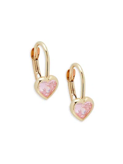 Saks Fifth Avenue Women's 14k Yellow Gold & Pink Crystal Heart Earrings