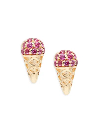 Saks Fifth Avenue Women's 14k Yellow Gold & Pink Sapphire Stud Earrings