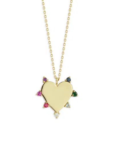 Saks Fifth Avenue Women's 14k Yellow Gold & Rainbow Multi Stone Heart Pendant Necklace