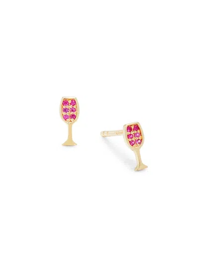 Saks Fifth Avenue Women's 14k Yellow Gold & Ruby Wine Glass Stud Earrings