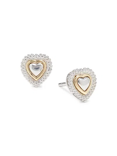 Saks Fifth Avenue Women's 14k Yellow Gold & Sterling Silver Heart Stud Earrings In White