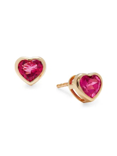 Saks Fifth Avenue Women's 14k Yellow Gold & Tourmaline Heart Stud Earrings In Pink