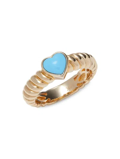 Saks Fifth Avenue Women's 14k Yellow Gold & Turquoise Heart Twist Ring In Blue