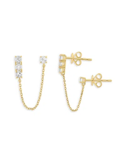 Saks Fifth Avenue Women's 14k Yellow Gold & White Topaz Double Piercing Chain Earrings