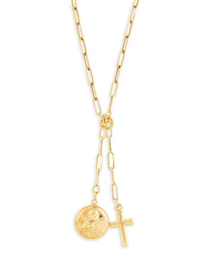 Saks Fifth Avenue Women's 14k Yellow Gold Angel Disk & Cross Lariat Necklace