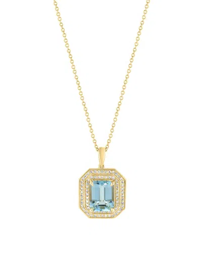 Saks Fifth Avenue Women's 14k Yellow Gold, Aquamarine & 0.29 Tcw Diamond Pendant Necklace In Gray
