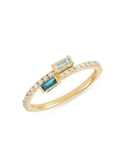 Saks Fifth Avenue Women's 14k Yellow Gold, Baguette Topaz & Diamond Bypass Ring