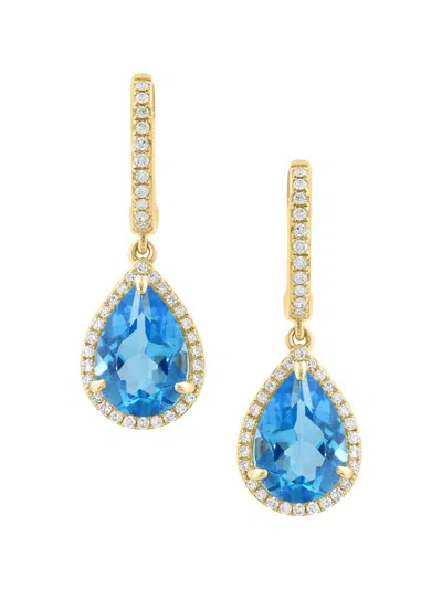 Saks Fifth Avenue Women's 14k Yellow Gold, Blue Topaz & 0.25 Tcw Diamond Halo Drop Earrings