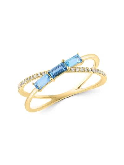 Saks Fifth Avenue Women's 14k Yellow Gold, Blue Topaz, London Blue Topaz & Diamond Ring