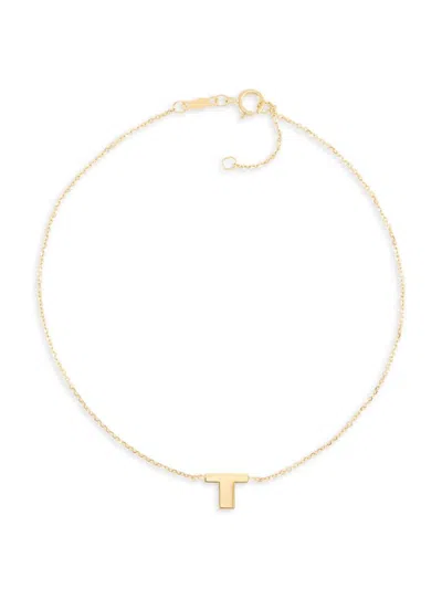 Saks Fifth Avenue Women's 14k Yellow Gold Charm Anklet In Letter T