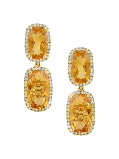 Saks Fifth Avenue Women's 14k Yellow Gold, Citrine & 0.50 Tcw Diamond Halo Drop Earrings