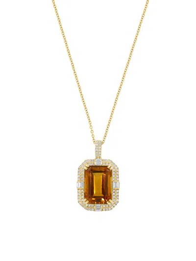 Saks Fifth Avenue Women's 14k Yellow Gold, Citrine & 0.53 Tcw Diamond Halo Pendant Necklace In Neutral