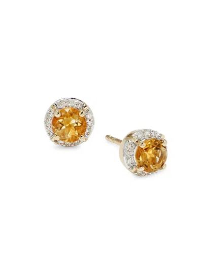 Saks Fifth Avenue Women's 14k Yellow Gold, Citrine & Diamond Stud Earrings