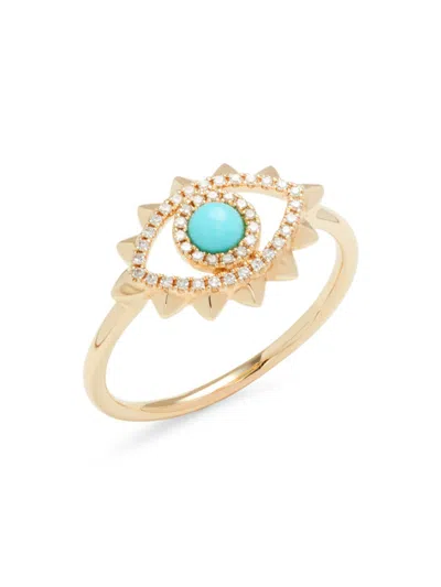 Saks Fifth Avenue Women's 14k Yellow Gold, Composite Turquoise & Diamond Evil Eye Ring