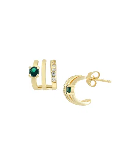 Saks Fifth Avenue Women's 14k Yellow Gold, Created Emerald & Created White Sapphire Stud Earrings In Green