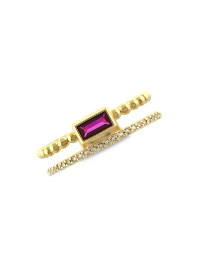 Saks Fifth Avenue Women's 14k Yellow Gold, Created Ruby & White Sapphire Double Band Ring