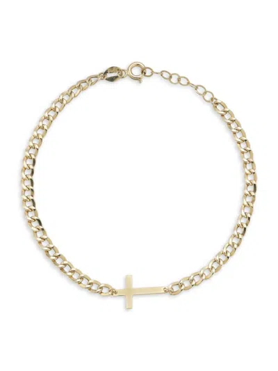 Saks Fifth Avenue Women's 14k Yellow Gold Cross Curb Chain Bracelet In Brown