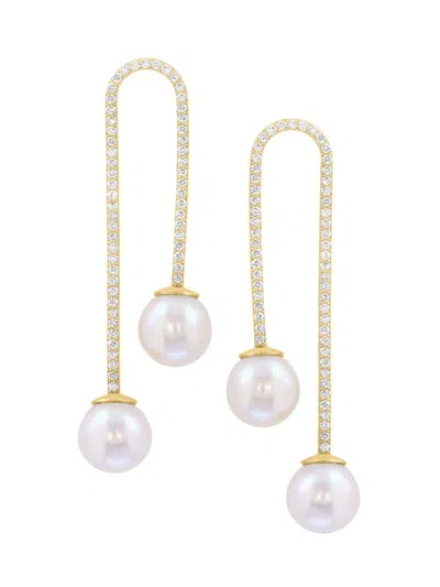 Saks Fifth Avenue Women's 14k Yellow Gold, Cultured Freshwater Pearl, & 0.65 Tcw Diamond Drop Earrings
