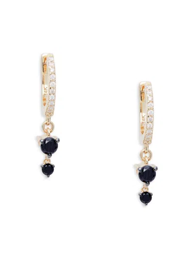 Saks Fifth Avenue Women's 14k Yellow Gold, Diamond & Blue Sapphire Dangle Huggie Earrings